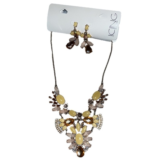 Icing Jewelry - Icing Statement Necklace and Earrings Set - Yellow and Brown
